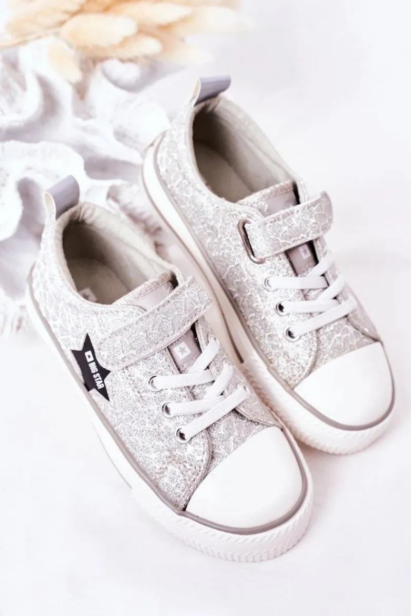 Dziewczęce>Big Star Shoes Dziecięce Trampki Na Rzep BIG STAR HH374025 Srebrne