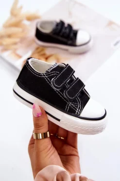 Outlet Boto Dziecięce Trampki Na Rzepy Czarne Bernie Czarny