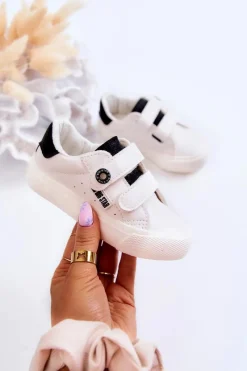 Best Dziecięce Trampki Na Rzepy Big Star JJ374108 Biało-Czarne Dzieci Chłopięce|Dziewczęce