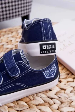 Chłopięce|Dziewczęce></noscript>Big Star Shoes Dziecięce Trampki Na Rzepy Big Star FF374064 Granatowe