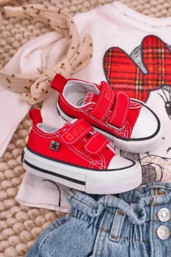 Sale Big Star Shoes Dziecięce Trampki Na Rzepy BIG STAR HH374202 Czerwone Czerwony