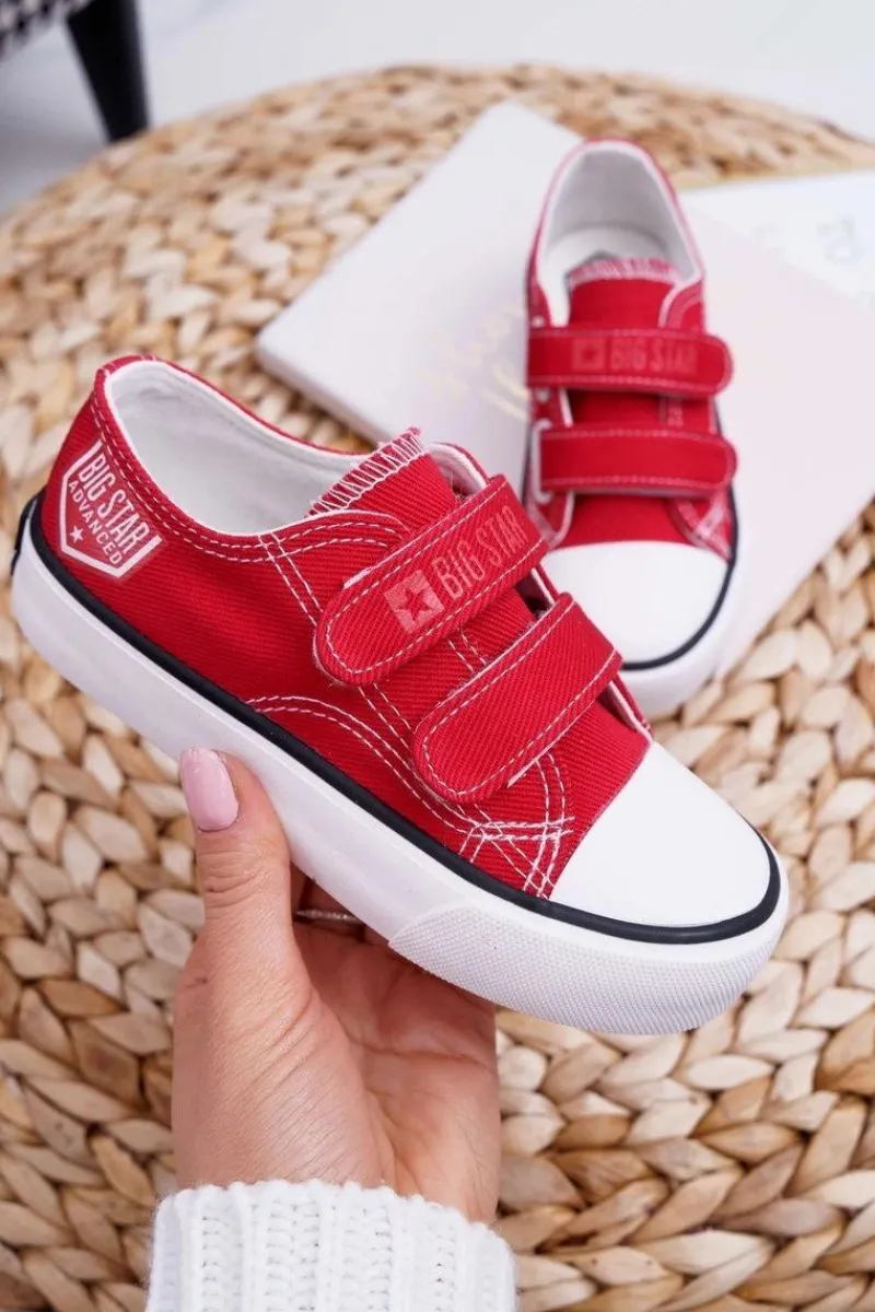 Hot Dziecięce Trampki Na Rzepy Big Star FF374063 Czerwone Dzieci Chłopięce|Dziewczęce