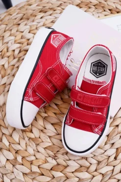 Hot Dziecięce Trampki Na Rzepy Big Star FF374063 Czerwone Dzieci Chłopięce|Dziewczęce
