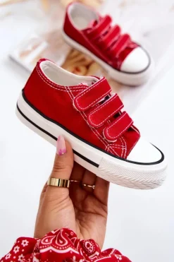 Hot Dziecięce Trampki Na Rzepy Czerwone Bernie Dzieci Chłopięce|Dziewczęce