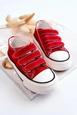 Hot Dziecięce Trampki Na Rzepy Czerwone Bernie Dzieci Chłopięce|Dziewczęce