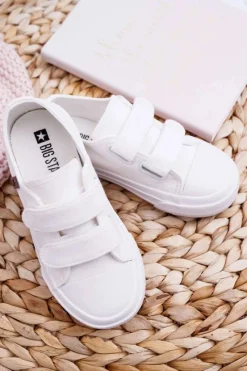 Best Dziecięce Trampki Na Rzepy Big Star FF374096 Białe Dzieci Dziewczęce|Chłopięce