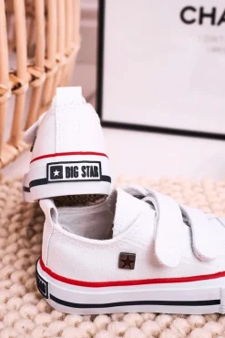 Chłopięce|Dziewczęce></noscript>Big Star Shoes Dziecięce Trampki Na Rzepy BIG STAR HH374199 Białe Biały
