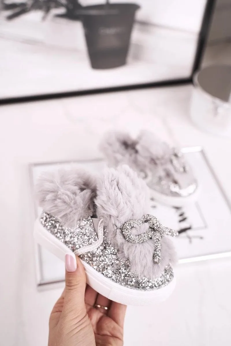 Sale Dziecięce Trampki Ocieplane Szare Mumi Dzieci Dziewczęce