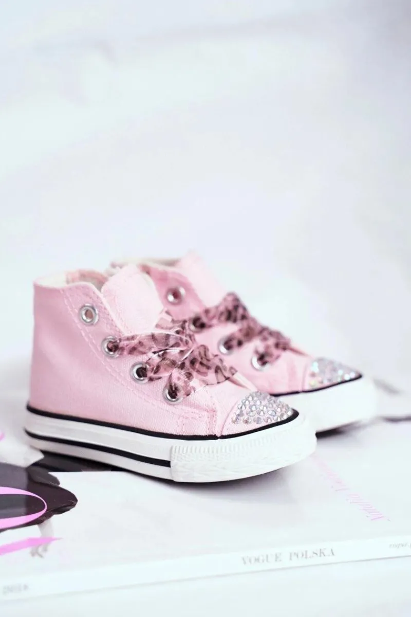 Dziewczęce>Boto Dziecięce Trampki Z Cyrkoniami Różowe Smile