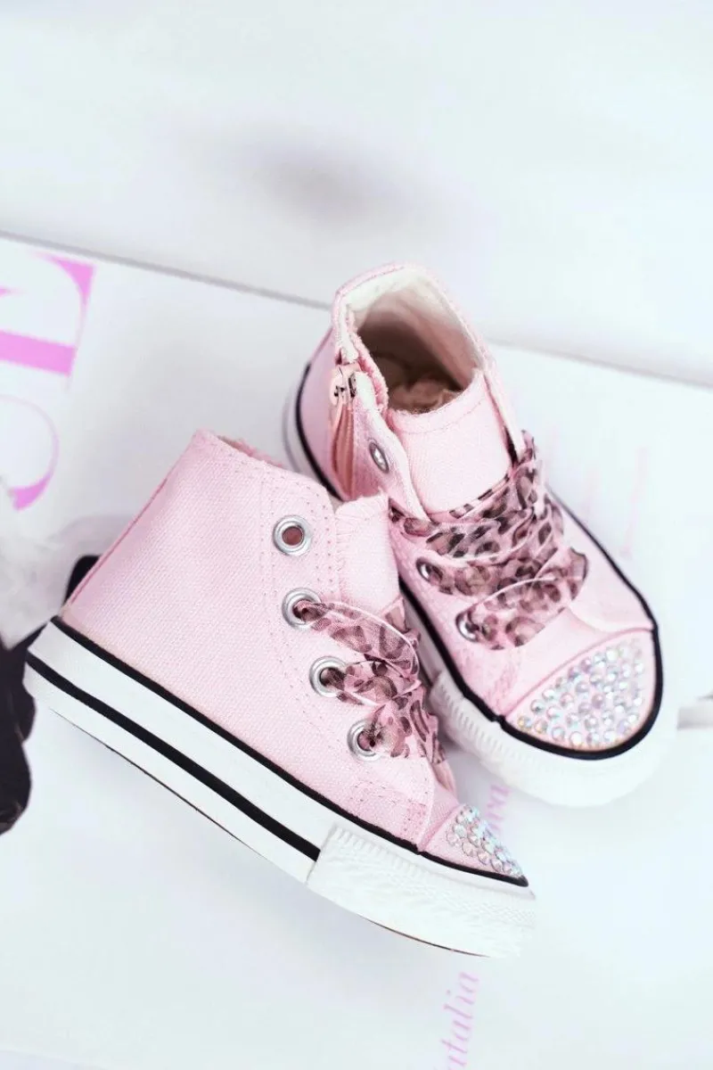 Dziewczęce>Boto Dziecięce Trampki Z Cyrkoniami Różowe Smile