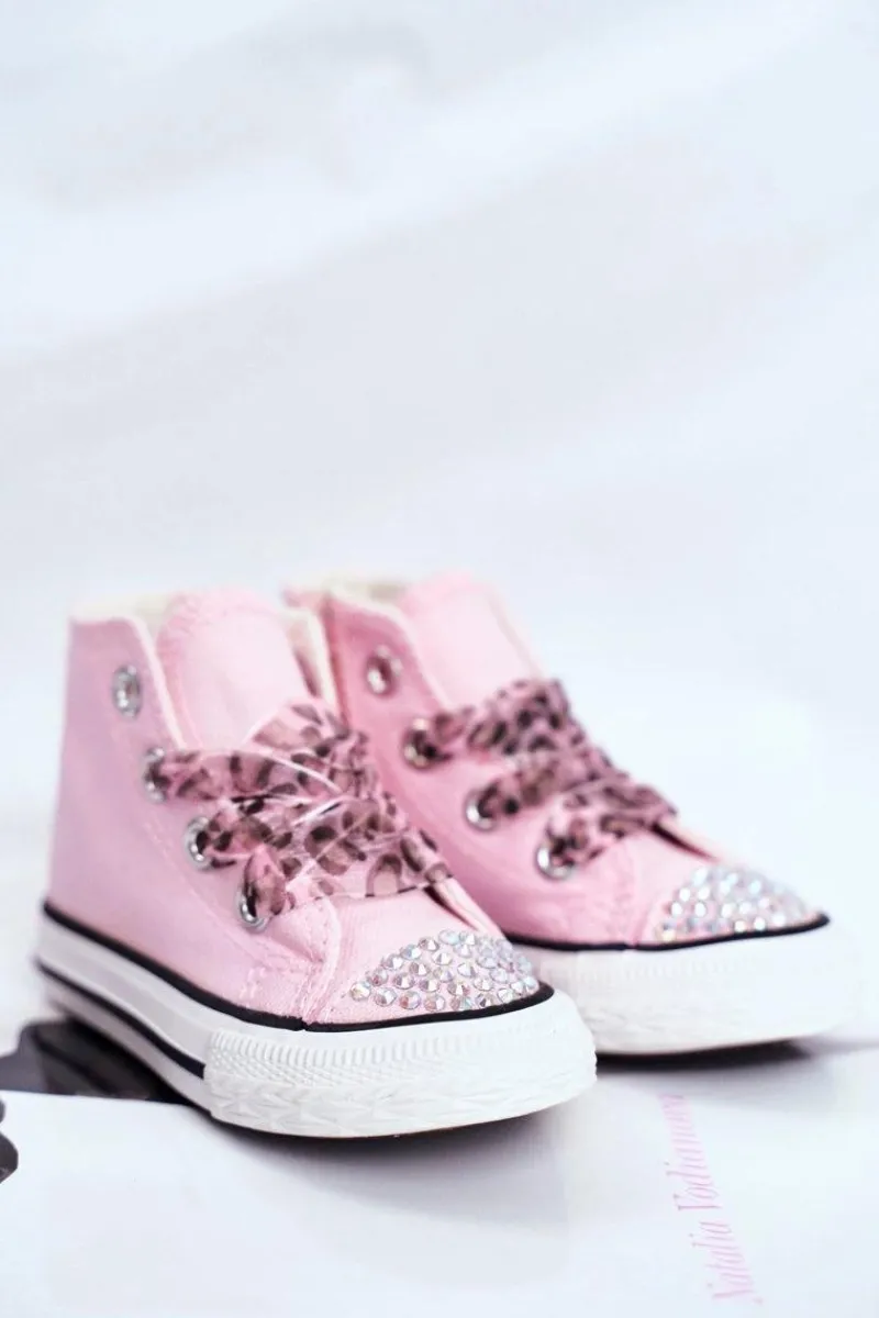 Dziewczęce>Boto Dziecięce Trampki Z Cyrkoniami Różowe Smile