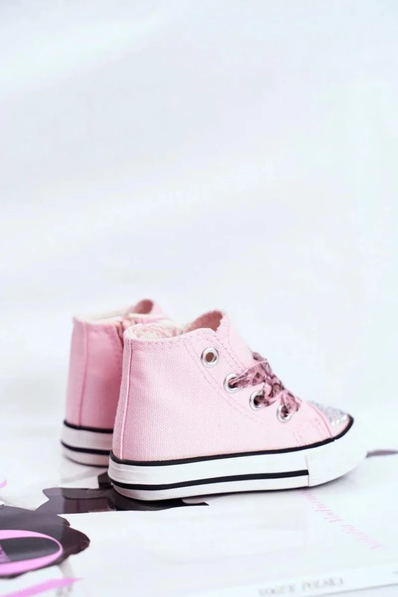 Dziewczęce>Boto Dziecięce Trampki Z Cyrkoniami Różowe Smile