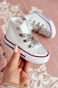 Discount Dziecięce Trampki Z Cyrkoniami Białe Smile Dzieci Dziewczęce|Back To School
