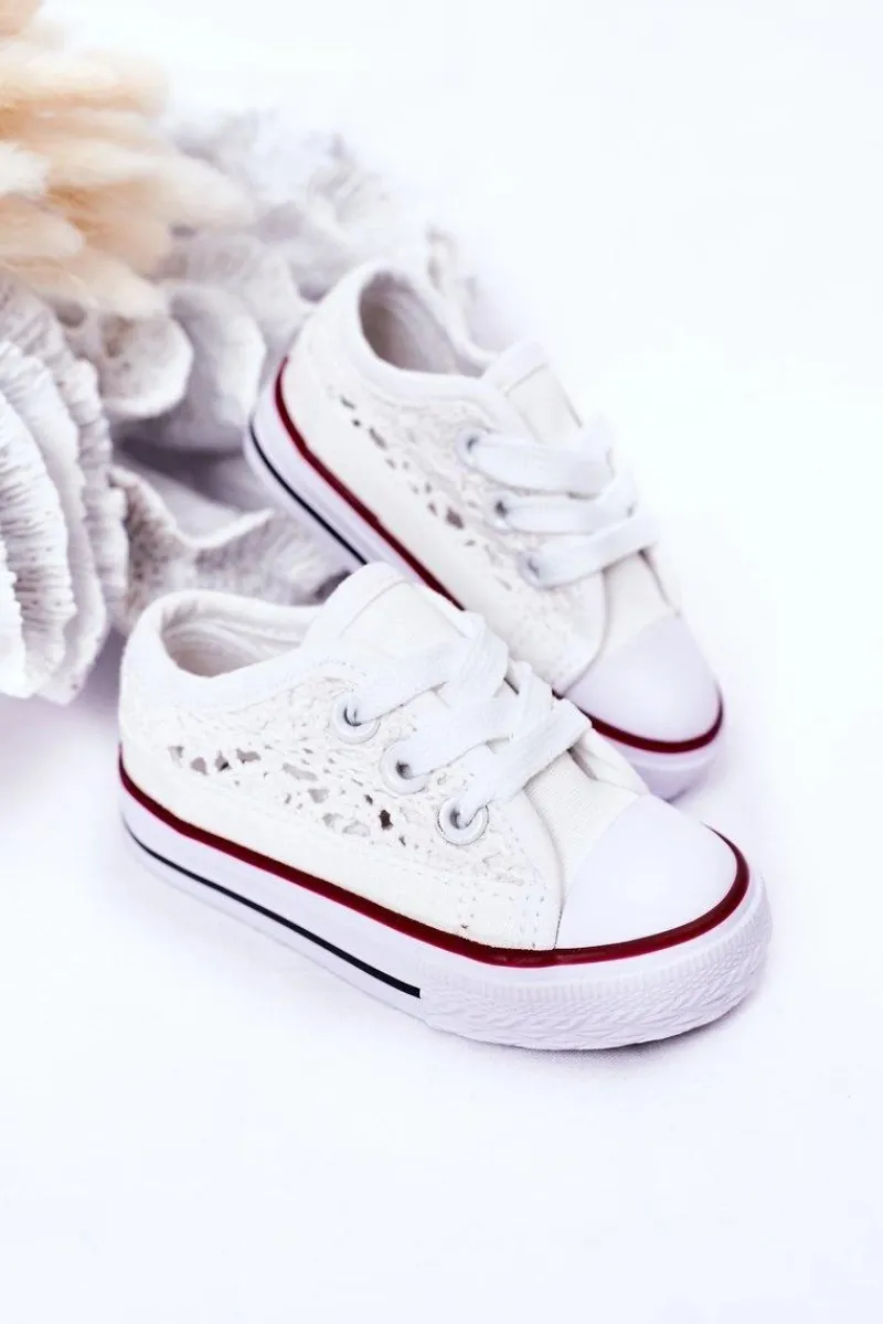 Clearance Boto Dziecięce Trampki Z Koronką Białe Roly-Poly