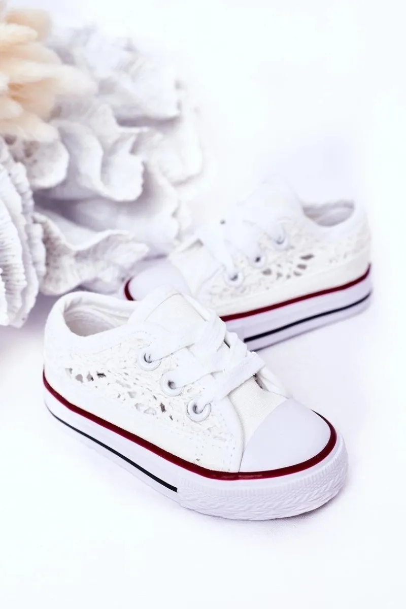 Clearance Boto Dziecięce Trampki Z Koronką Białe Roly-Poly