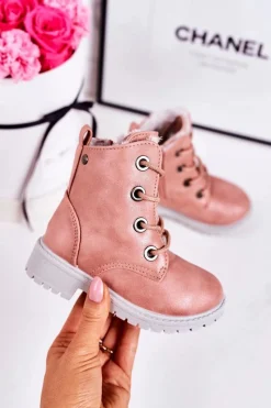 Dziewczęce>Boto Dziecięce Traperki Botki Ocieplane Futerkiem Różowe Mia