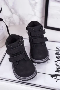 New Boto Dziecięce Traperki Na Rzepy Czarne Moa