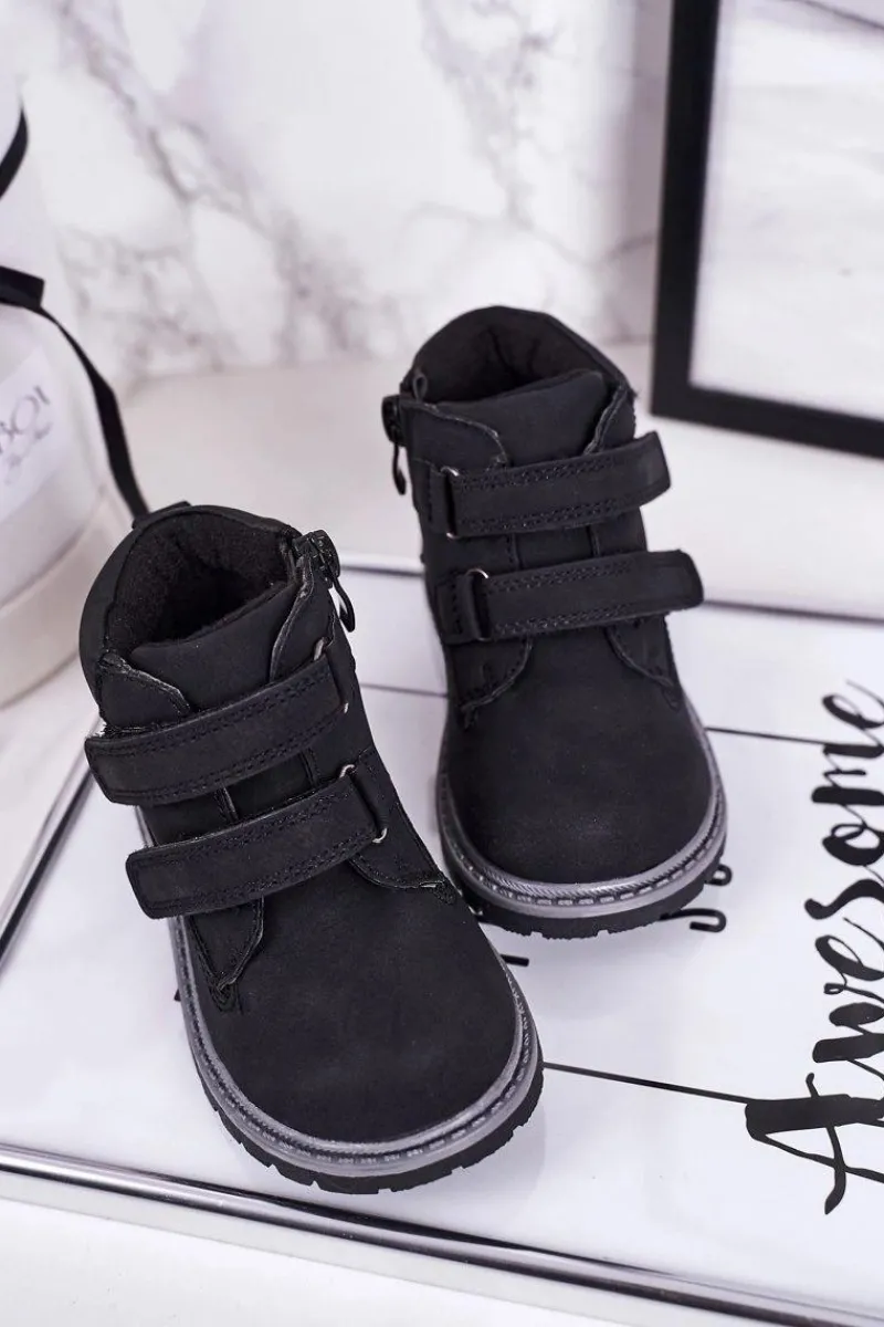 New Boto Dziecięce Traperki Na Rzepy Czarne Moa