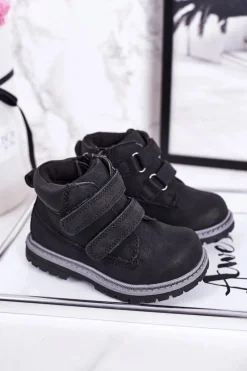 New Boto Dziecięce Traperki Na Rzepy Czarne Moa