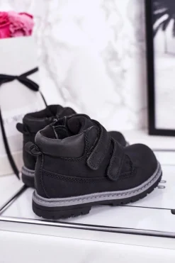 New Boto Dziecięce Traperki Na Rzepy Czarne Moa