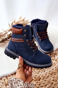 Dziecięce Traperki Ocieplane Granatowe Graves Dzieci Chłopięce