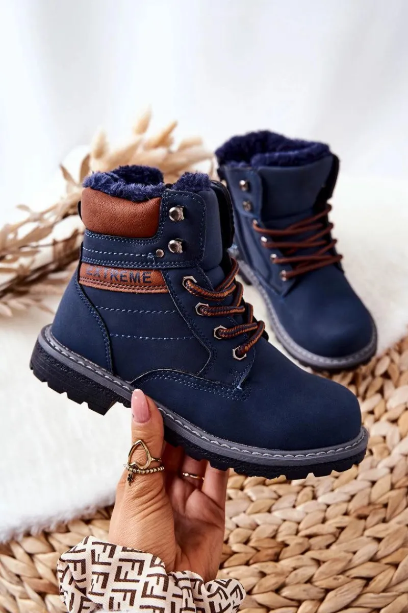 Dziecięce Traperki Ocieplane Granatowe Graves Dzieci Chłopięce