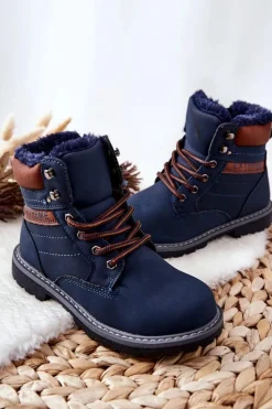 Dziecięce Traperki Ocieplane Granatowe Graves Dzieci Chłopięce