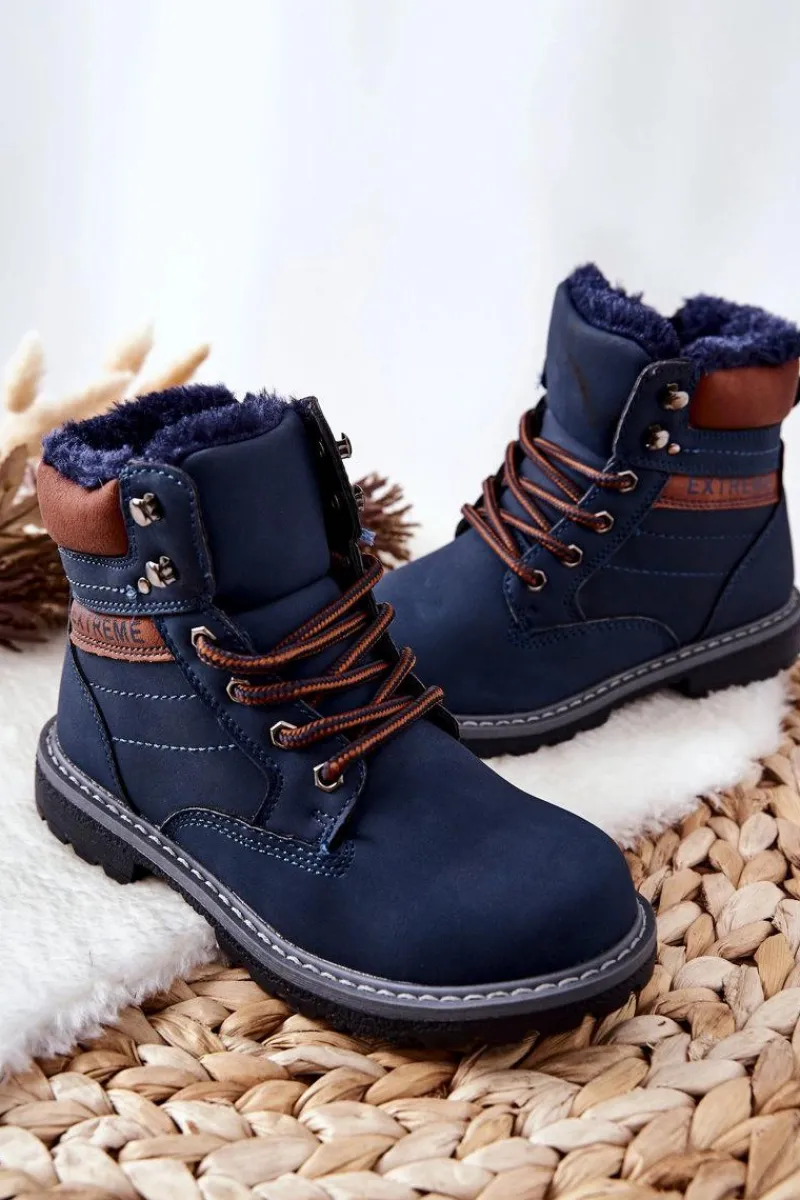 Dziecięce Traperki Ocieplane Granatowe Graves Dzieci Chłopięce