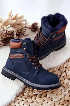 Dziecięce Traperki Ocieplane Granatowe Graves Dzieci Chłopięce