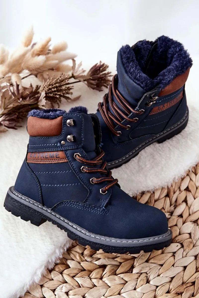 Dziecięce Traperki Ocieplane Granatowe Graves Dzieci Chłopięce