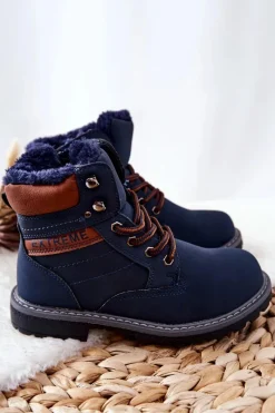 Dziecięce Traperki Ocieplane Granatowe Graves Dzieci Chłopięce