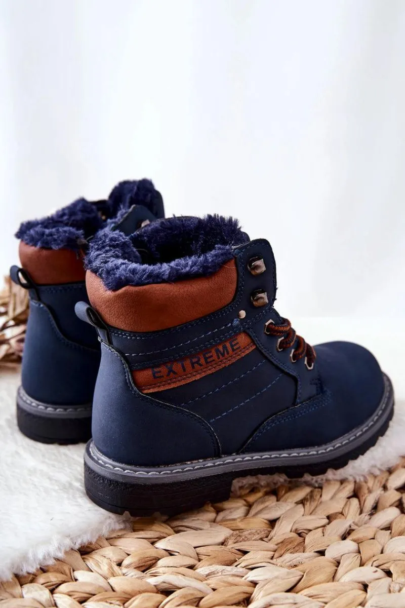 Dziecięce Traperki Ocieplane Granatowe Graves Dzieci Chłopięce