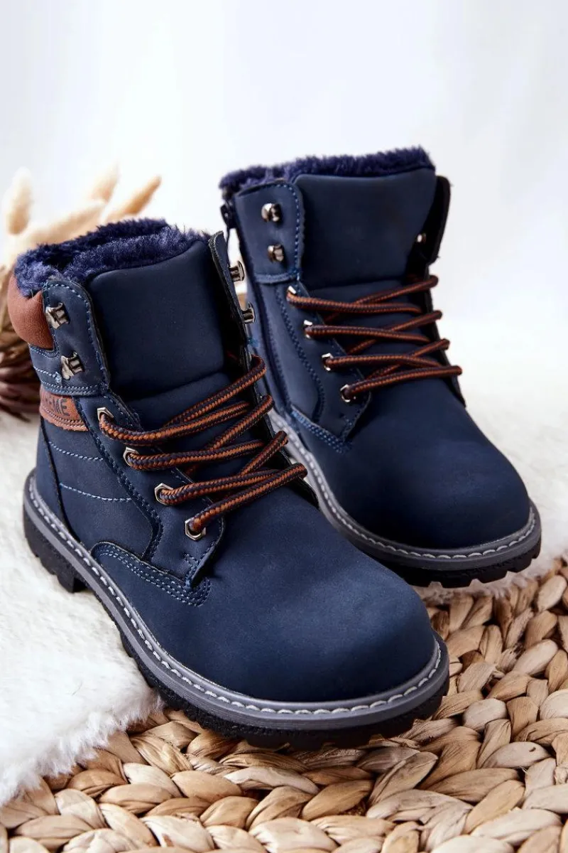 Dziecięce Traperki Ocieplane Granatowe Graves Dzieci Chłopięce