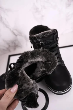 Chłopięce|Dziewczęce></noscript>Boto Dziecięce Traperki Ocieplone Futerkiem Czarne Luke