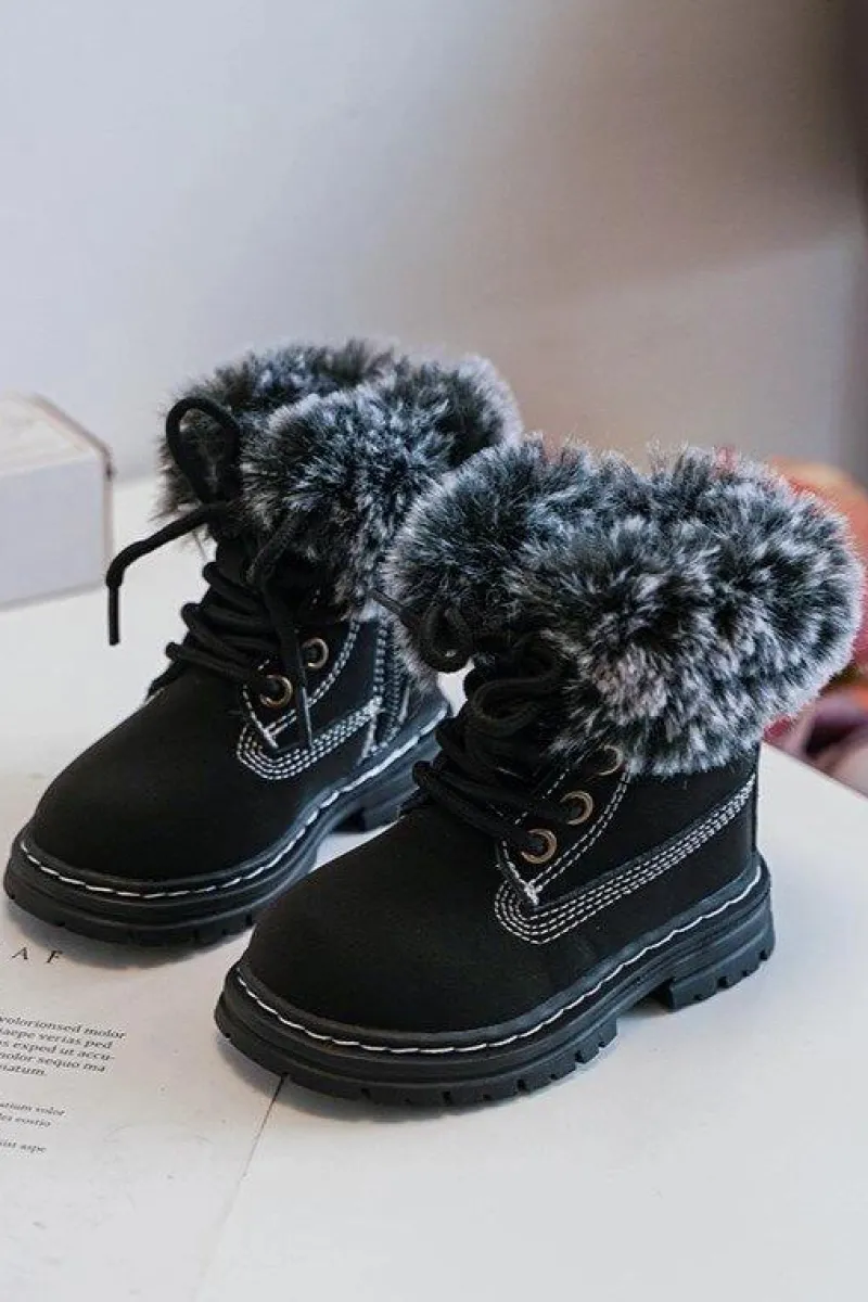 Hot Dziecięce Trapery Botki Na Suwak z Futerkiem Czarne Gerande Dzieci Chłopięce|Dziewczęce