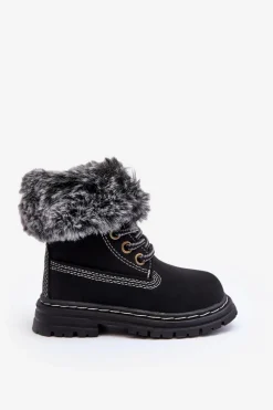 Hot Dziecięce Trapery Botki Na Suwak z Futerkiem Czarne Gerande Dzieci Chłopięce|Dziewczęce