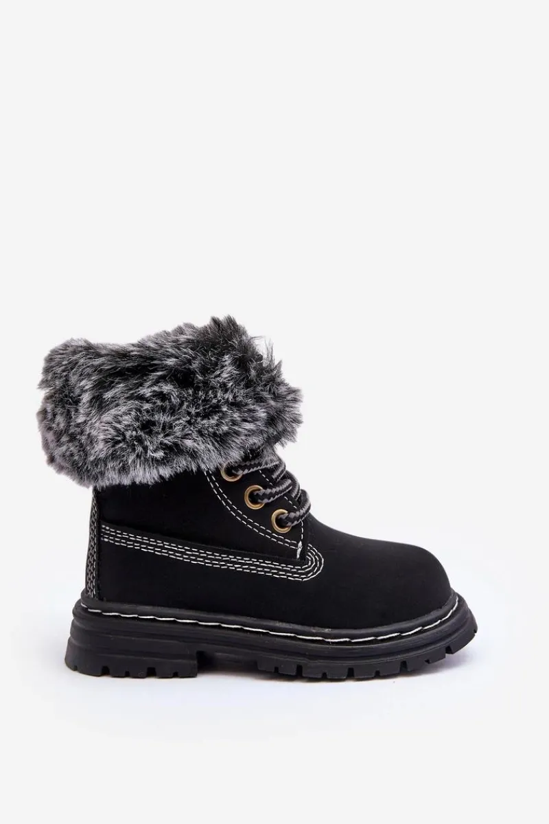 Hot Dziecięce Trapery Botki Na Suwak z Futerkiem Czarne Gerande Dzieci Chłopięce|Dziewczęce