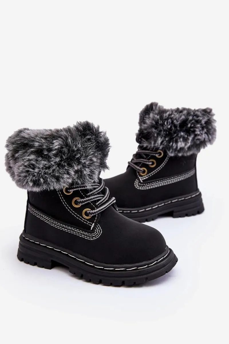 Hot Dziecięce Trapery Botki Na Suwak z Futerkiem Czarne Gerande Dzieci Chłopięce|Dziewczęce
