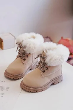 Chłopięce|Dziewczęce>Boto Dziecięce Trapery Botki Na Suwak z Futerkiem Beżowe Gerande Beżowy