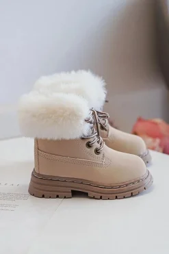 Chłopięce|Dziewczęce></noscript>Boto Dziecięce Trapery Botki Na Suwak z Futerkiem Beżowe Gerande Beżowy