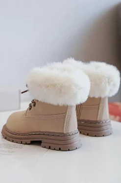 Chłopięce|Dziewczęce></noscript>Boto Dziecięce Trapery Botki Na Suwak z Futerkiem Beżowe Gerande Beżowy