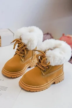 Online Boto Dziecięce Trapery Botki Na Suwak z Futerkiem Camel Gerande Brązowy