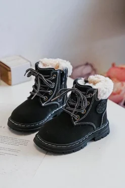 Discount Dziecięce Trapery Botki Na Suwak z Kożuszkiem Czarne Marialee Dzieci Chłopięce|Dziewczęce