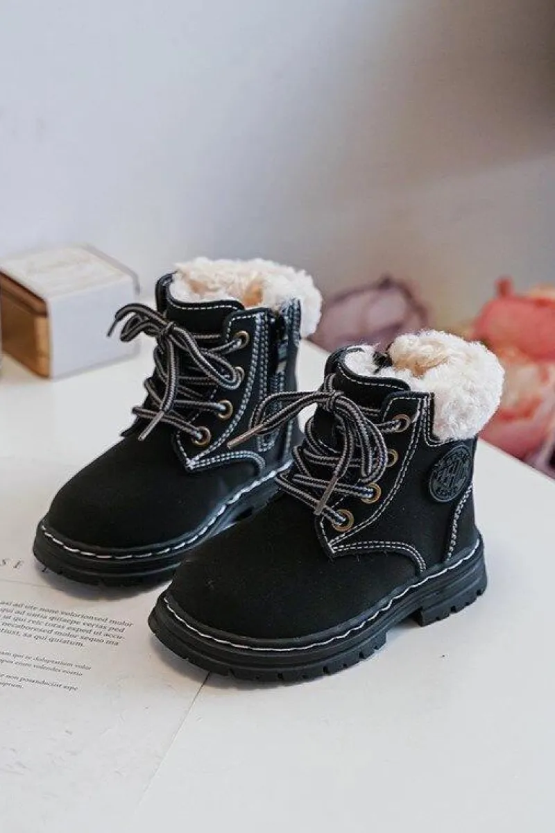 Discount Dziecięce Trapery Botki Na Suwak z Kożuszkiem Czarne Marialee Dzieci Chłopięce|Dziewczęce