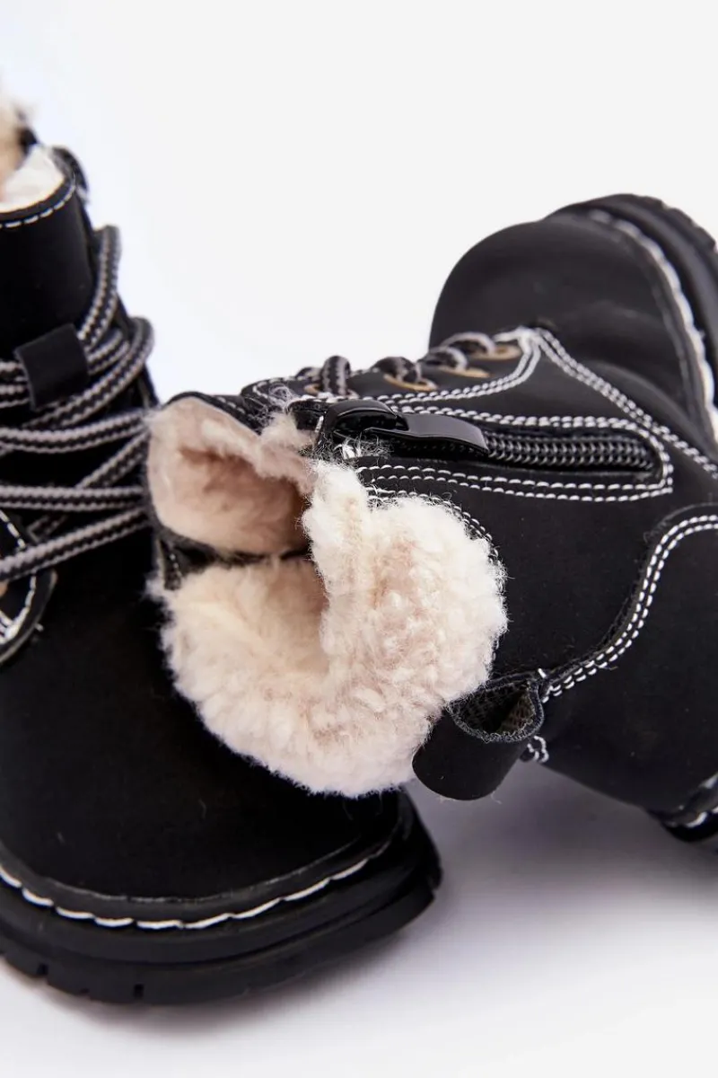 Discount Dziecięce Trapery Botki Na Suwak z Kożuszkiem Czarne Marialee Dzieci Chłopięce|Dziewczęce