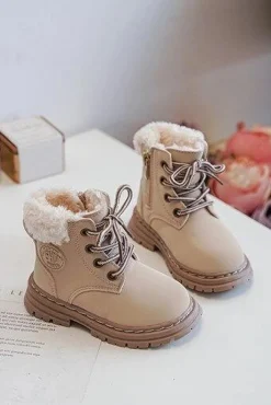 Hot Boto Dziecięce Trapery Botki Na Suwak z Kożuszkiem Beżowe Marialee