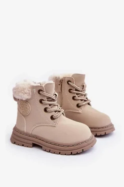 Hot Boto Dziecięce Trapery Botki Na Suwak z Kożuszkiem Beżowe Marialee