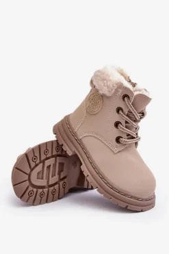 Hot Boto Dziecięce Trapery Botki Na Suwak z Kożuszkiem Beżowe Marialee