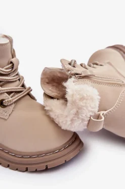 Hot Boto Dziecięce Trapery Botki Na Suwak z Kożuszkiem Beżowe Marialee