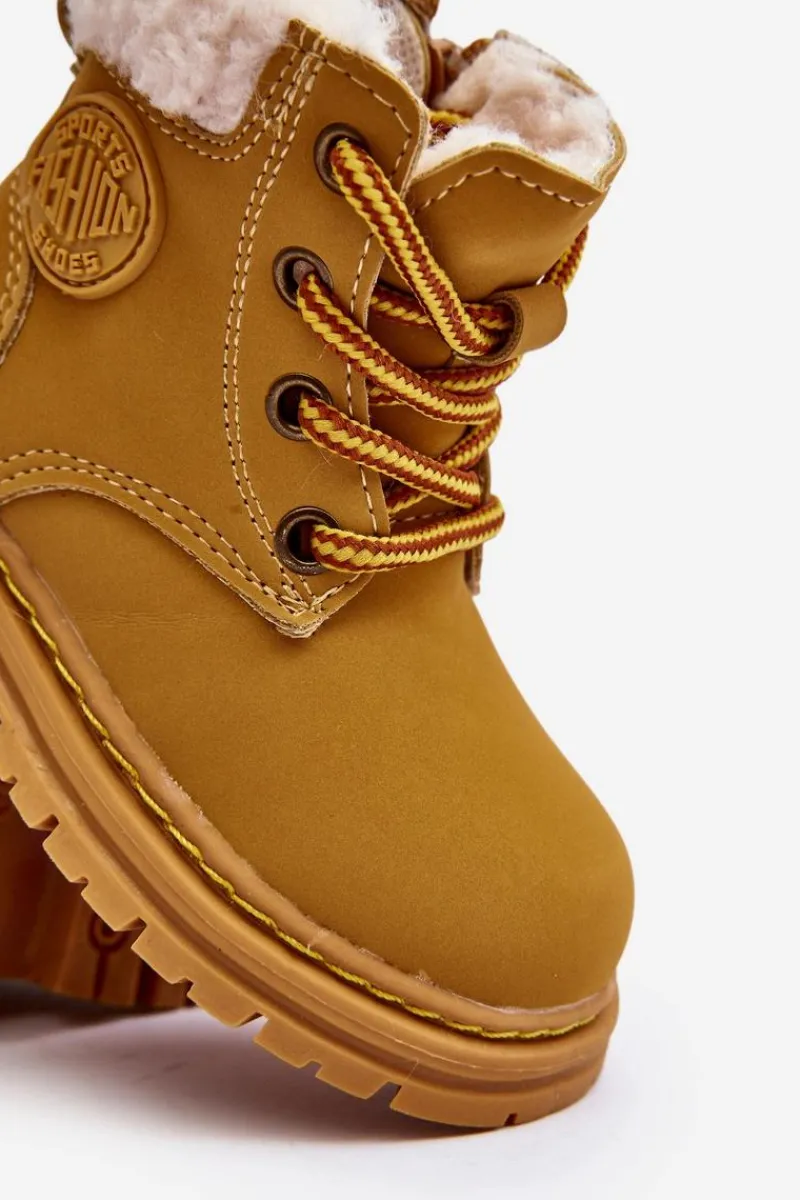 Outlet Boto Dziecięce Trapery Botki Na Suwak z Kożuszkiem Camel Marialee Brązowy